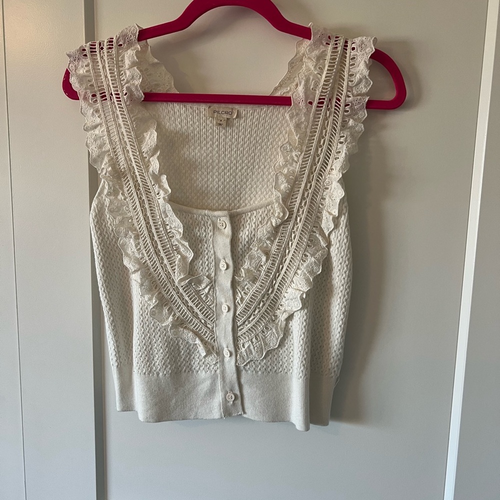 Pilcro White Lace Button-Down Blouse